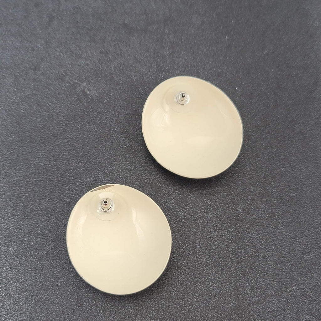 Vintage 1980s Pierced Earrings White Pink Blue Enamel over Metal 1.5"