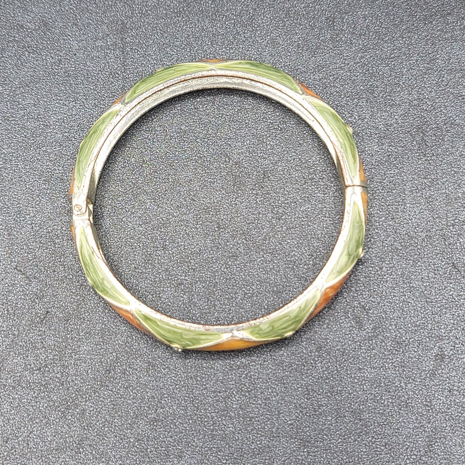 Hinged Bracelet Bangle Silver tone Crystal Green Orange Enamel