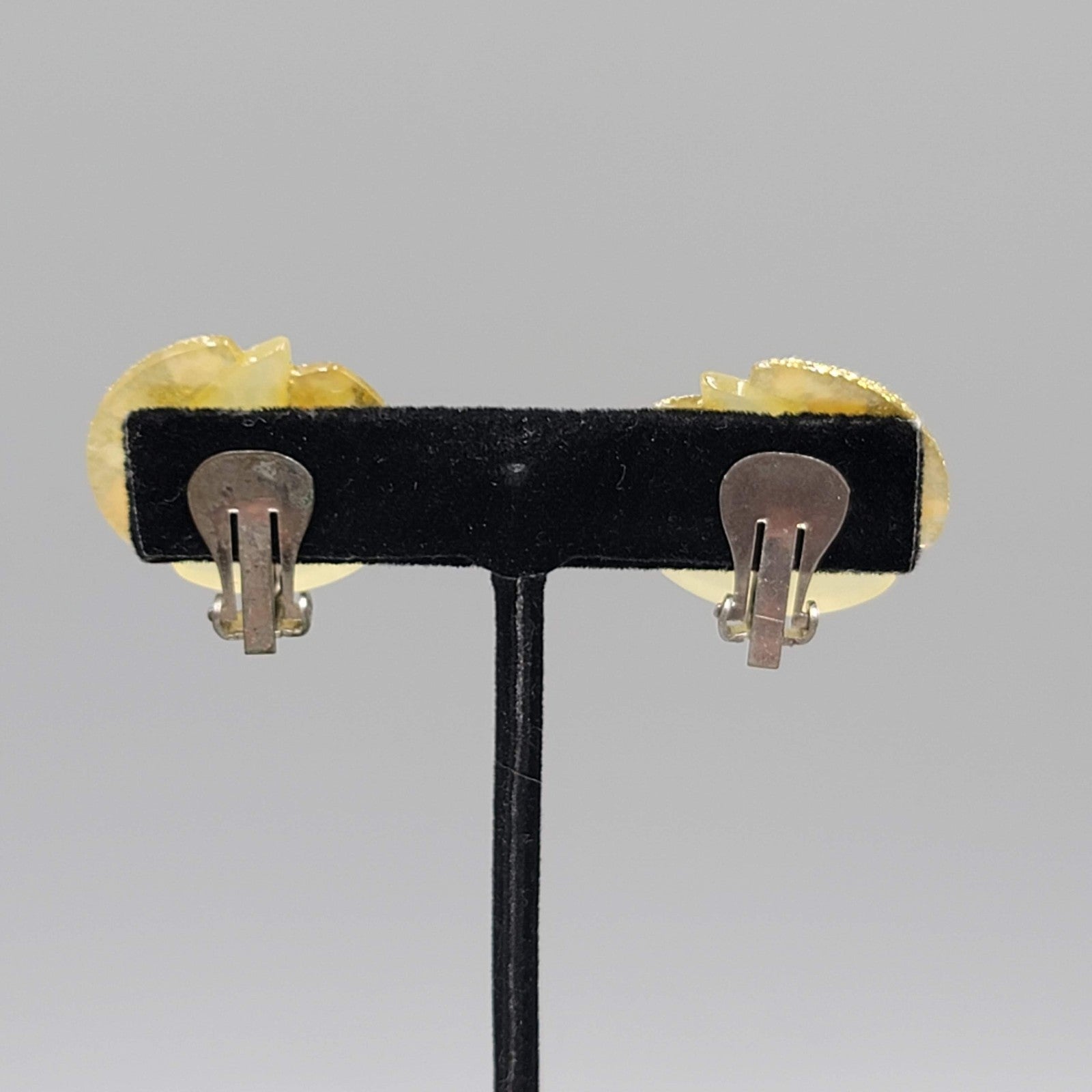 Vintage Pale Yellow Acrylic Clip on Earrings Glitter Round Drop 1 in