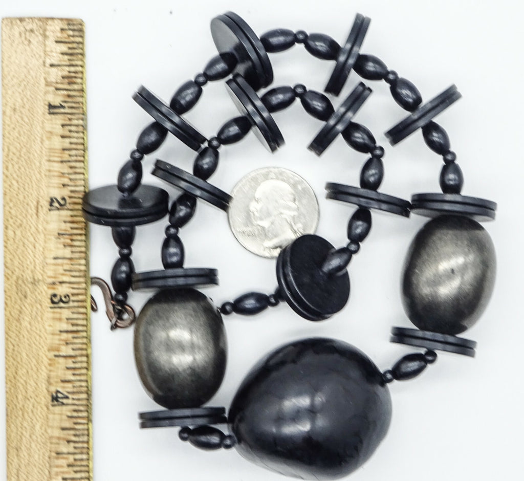Vintage Black Large Black Beaded Necklace 19" Estate Costume Jewelry