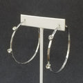 Pierced Earrings Silver tone Rhinestone Large Flat Statement Hoops 2 3/8"