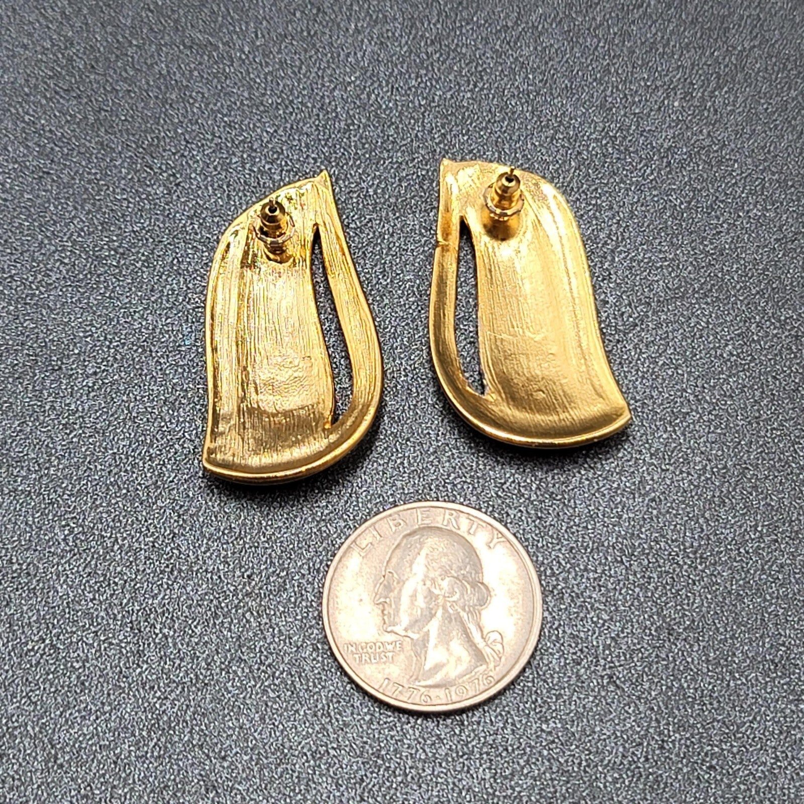 Vintage Pierced Earrings Gold tone Green Pink Enamel Swirl Statement Drop 1.5"