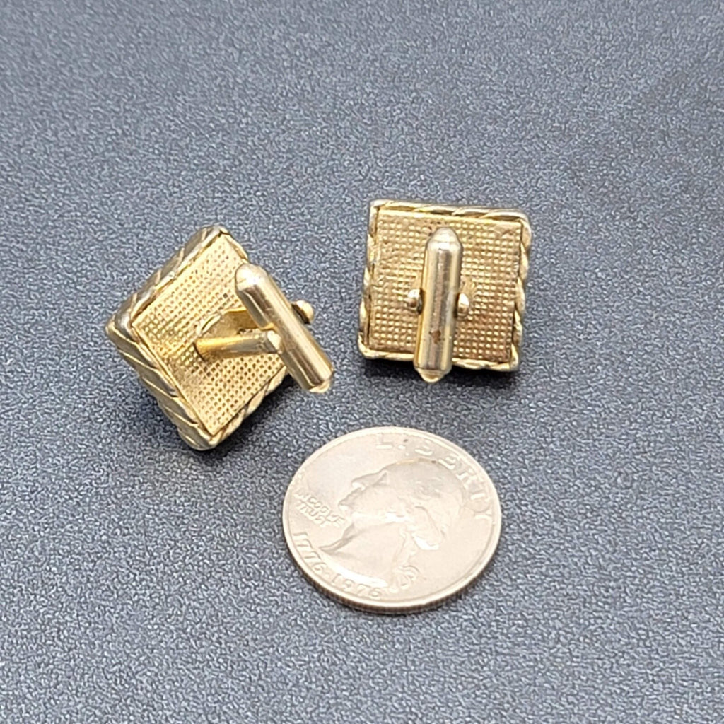Vtg Cufflinks Gold tone Light Blue Chatoyant Domed Square Costume Mens Jewelry
