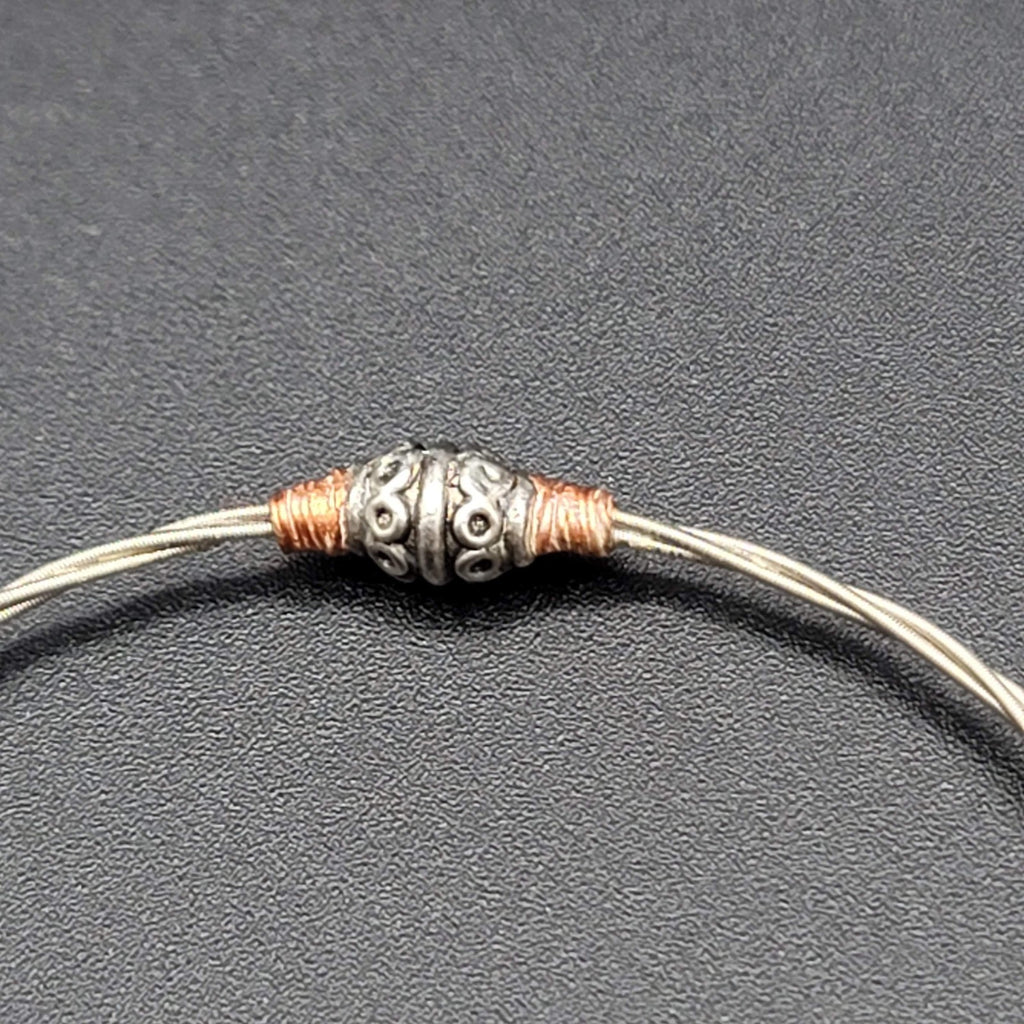 Guitar String Bangle Bracelet Cowboy Boot Charm Silver tone