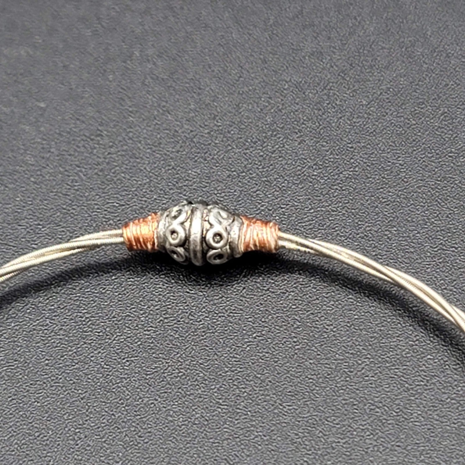 Guitar String Bangle Bracelet Cowboy Boot Charm Silver tone