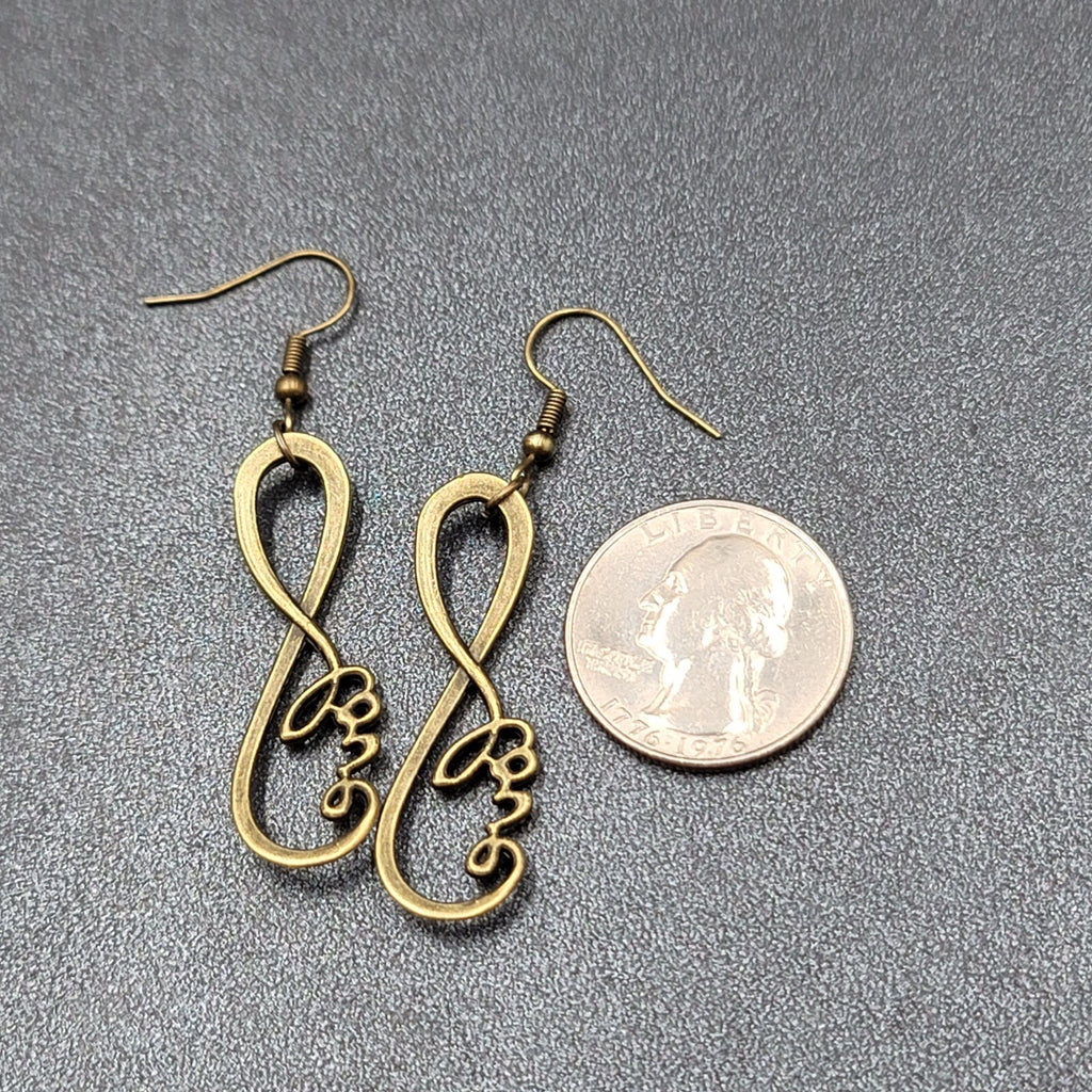 New Infinity Love Pierced Earrings Bronze tone Dangle Open Work 1.5"
