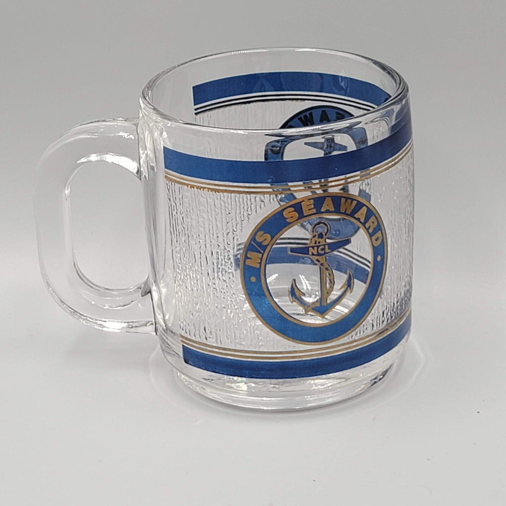 Norwegian Cruise Line SS Norway Seaward Anchor Blue Gold  Clear Coffee Mug Cup