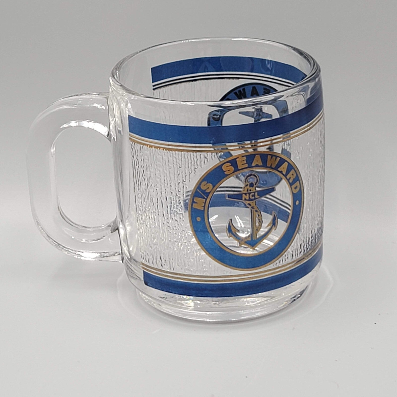 Norwegian Cruise Line SS Norway Seaward Anchor Blue Gold  Clear Coffee Mug Cup
