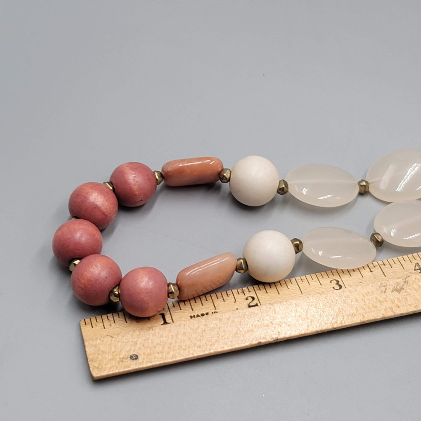 Loft Necklace Wood Stone Bead Multicolor Gold tone 18"-20"