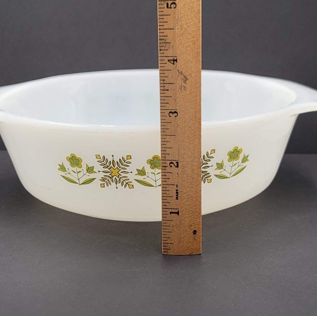 436 Anchor Hocking Meadow Green Fire King Round Casserole Dish 1 QT