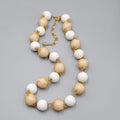 Vintage Bead Necklace White Bead Gold tone Wire Caged Beads 22"-24"