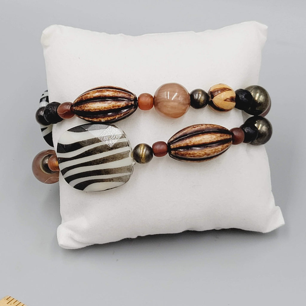 Premier Designs Beaded Stretch Bracelets Set Zebra Striped Brown Set of 2
