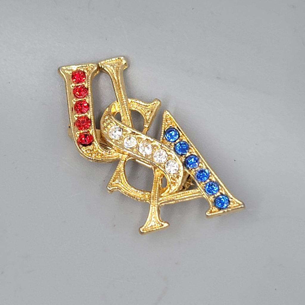 Vintage USA Rhinestone Brooch Gold tone Patriotic 1.25"