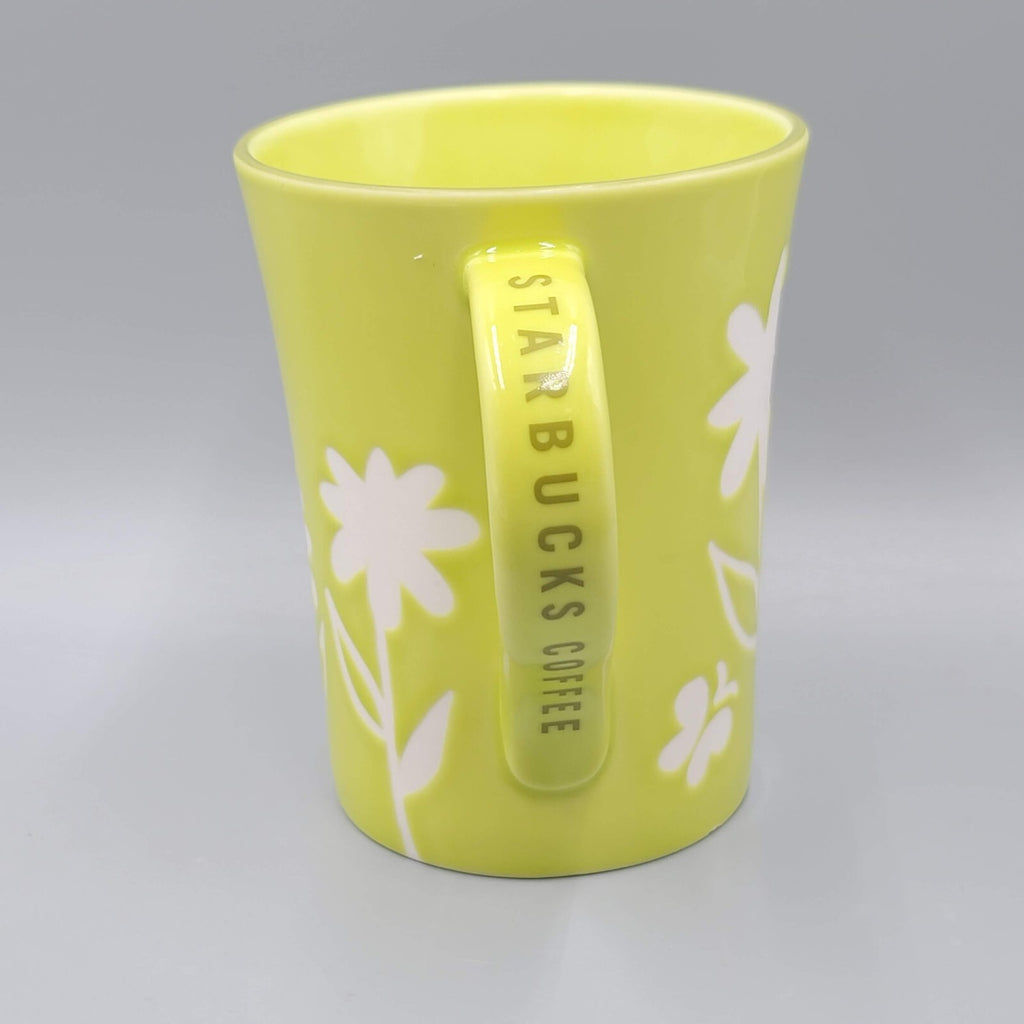 Starbucks Coffee Mug Cup Lime Green White Flowers Butterflies 2007