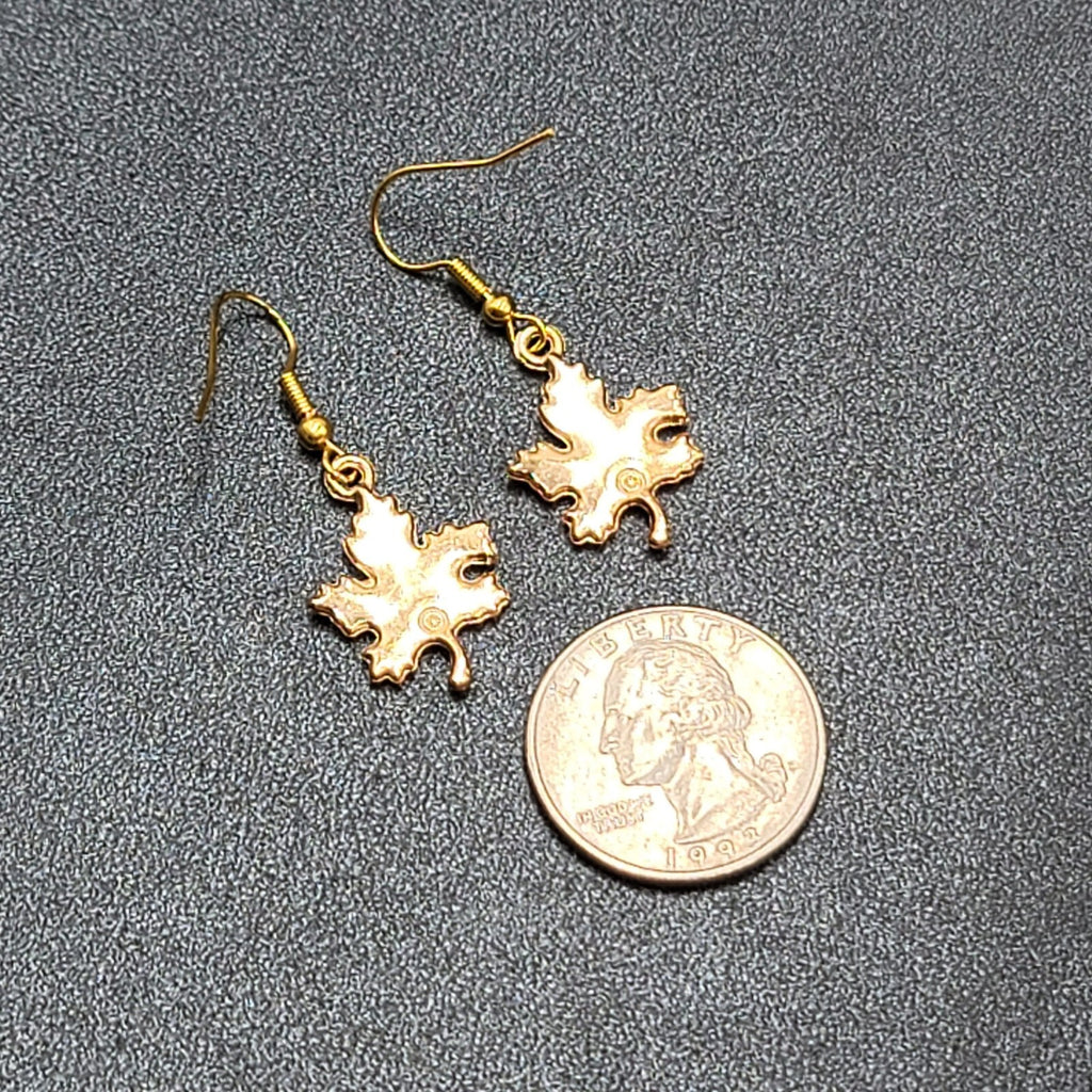 Leaf Pierced Earrings Gold tone Dangle 7/8"
