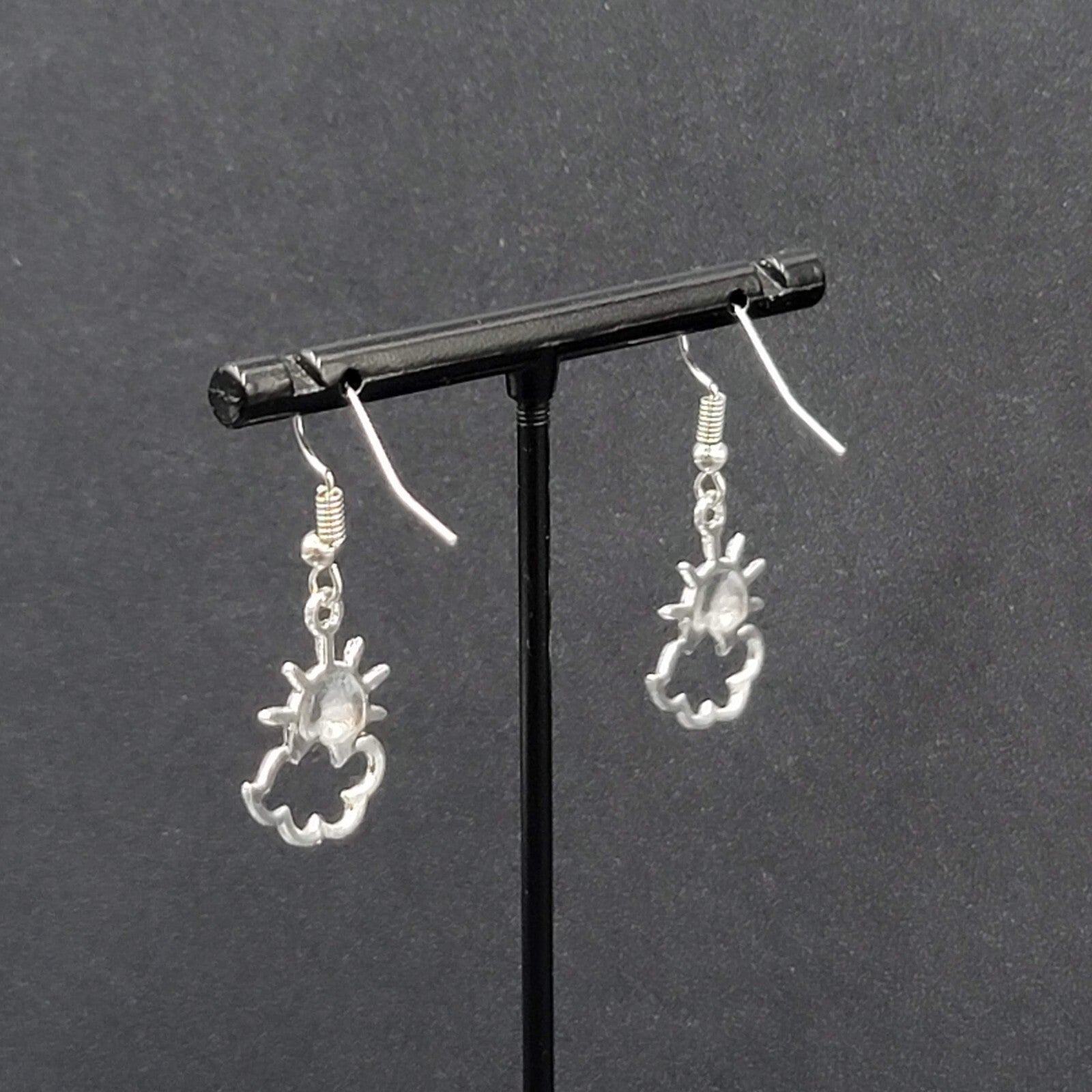 New Happy Sun Clouds Pierced Earrings Silver tone Dangle 3/4"