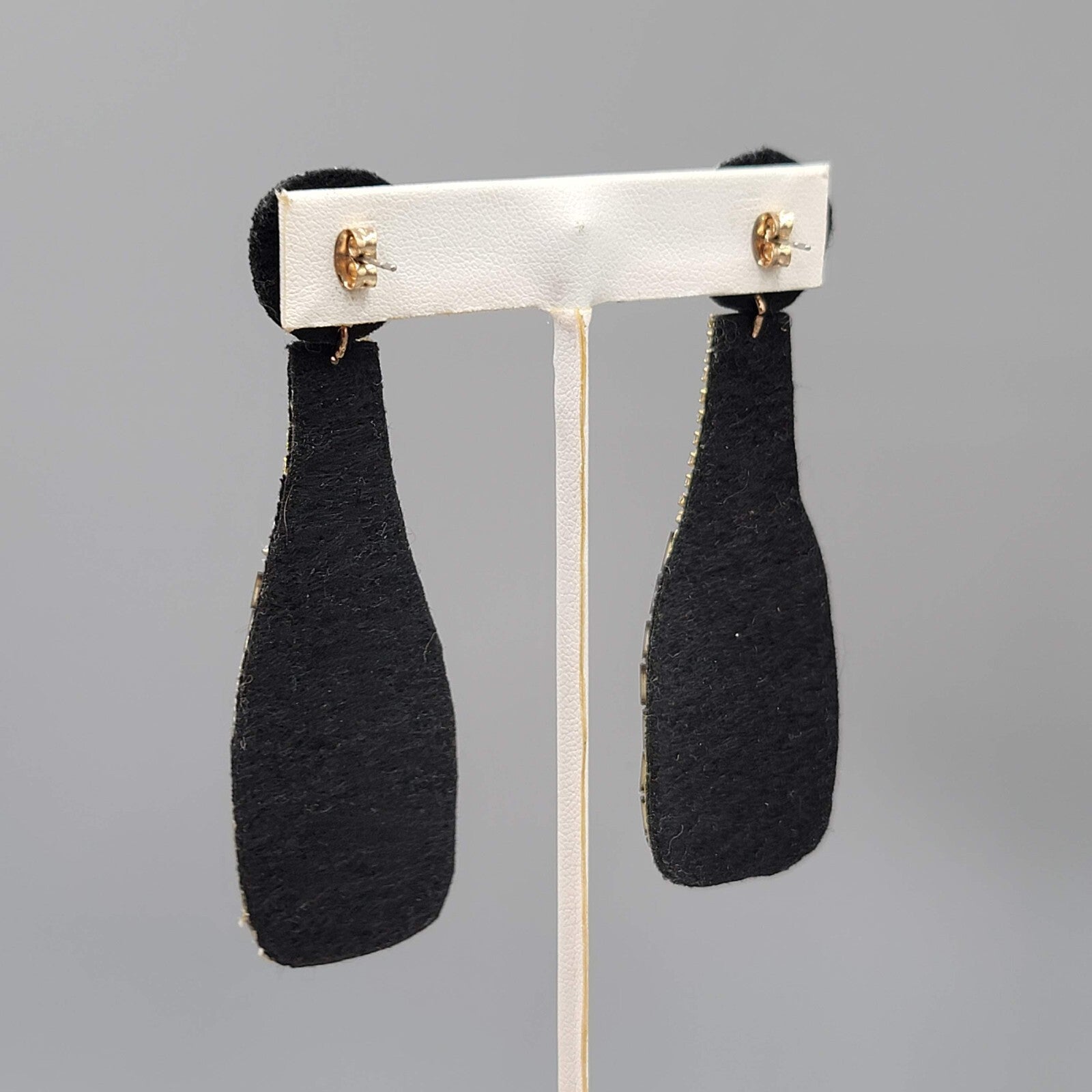 Champagne Bottle Pierced Earrings Seed Bead Felt Long Statement 3.25"