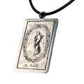The WORLD Tarot Card Pendant Necklace Major Arcana Silver tone Black Cord 18" 