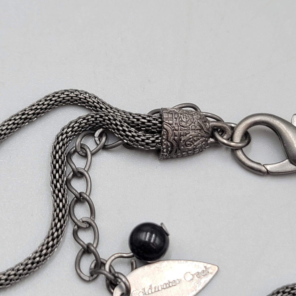 Chicos Necklace Gunmetal Gray Mesh Brown Dichroic Glass Beads 18"