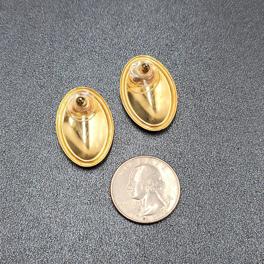 Vintage Pierced Earrings Green Purple Pink Swirl Enamel Oval Drop 1 1/8"