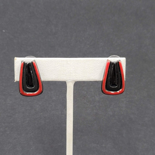 Chicos Clip on Earrings Red Black Enamel Studs 3/4"