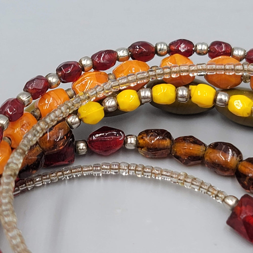 Glass Beaded Wire Wrapped Bracelet Brown Orange Red Green Yellow