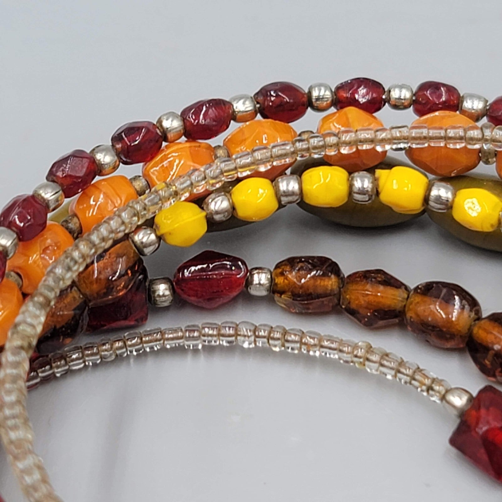 Glass Beaded Wire Wrapped Bracelet Brown Orange Red Green Yellow