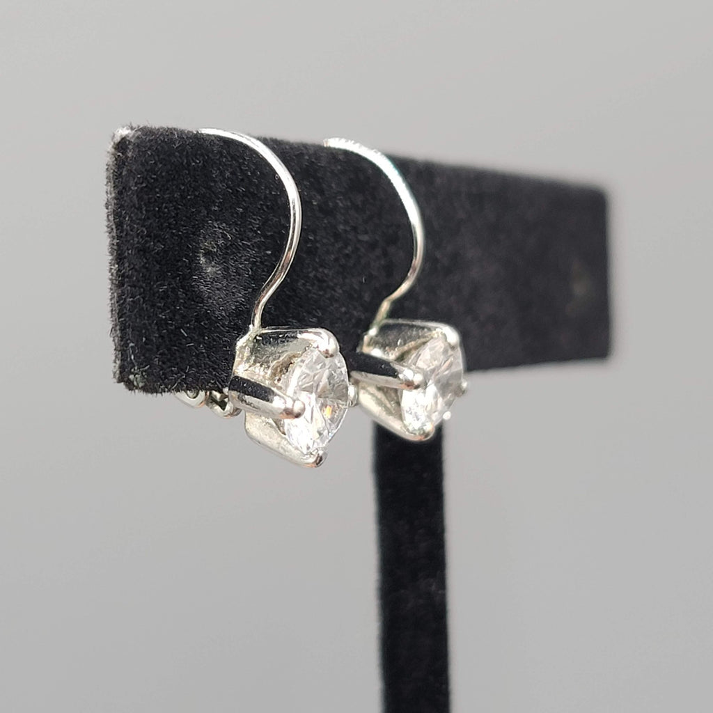 Cubic Zirconia Drop Pierced Earrings Silver tone Dangle  1/2"