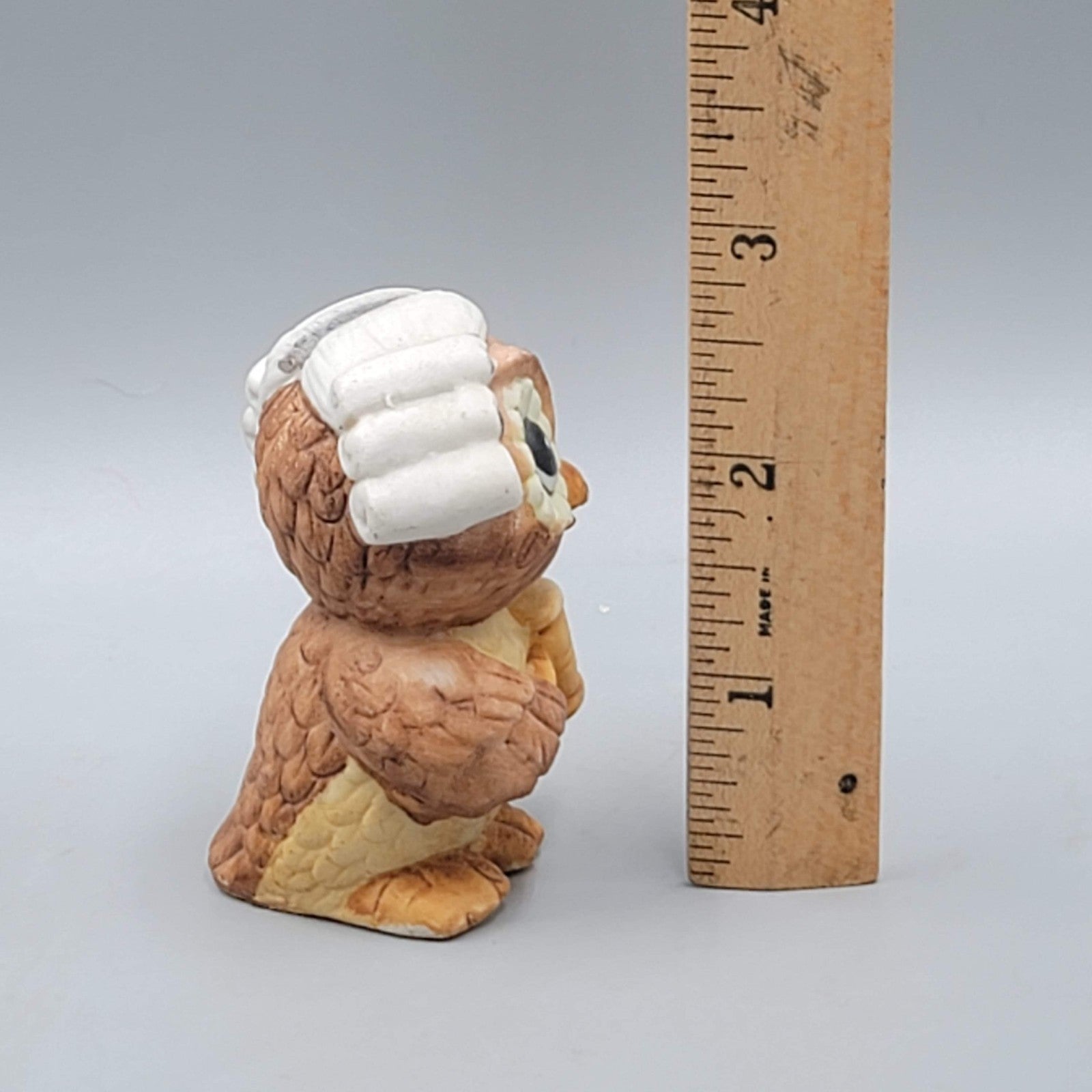 Vintage Owl Miniature Ceramic Figurine Judge Gavel Hand Painted Korea 2.5 in