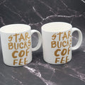 Set of 2 Starbucks Coffee Mug White Gold Lettering 2015