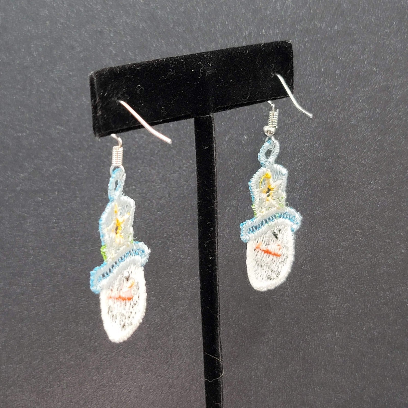 Christmas Pierced Earrings Threaded Snowman Dangle 1.5"