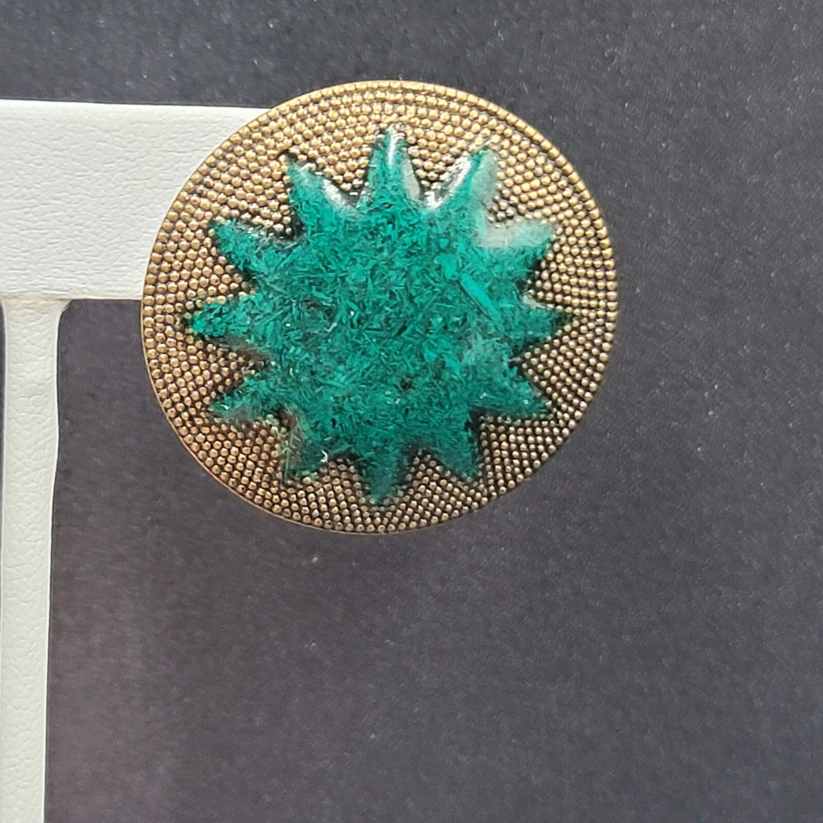 Vintage Pierced Earrings Large Gold tone Green Enamel Statement Round 1 3/8"