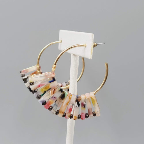 Colorful Resin Hoop Pierced Earrings Gold Tone Statement Jewelry 2"