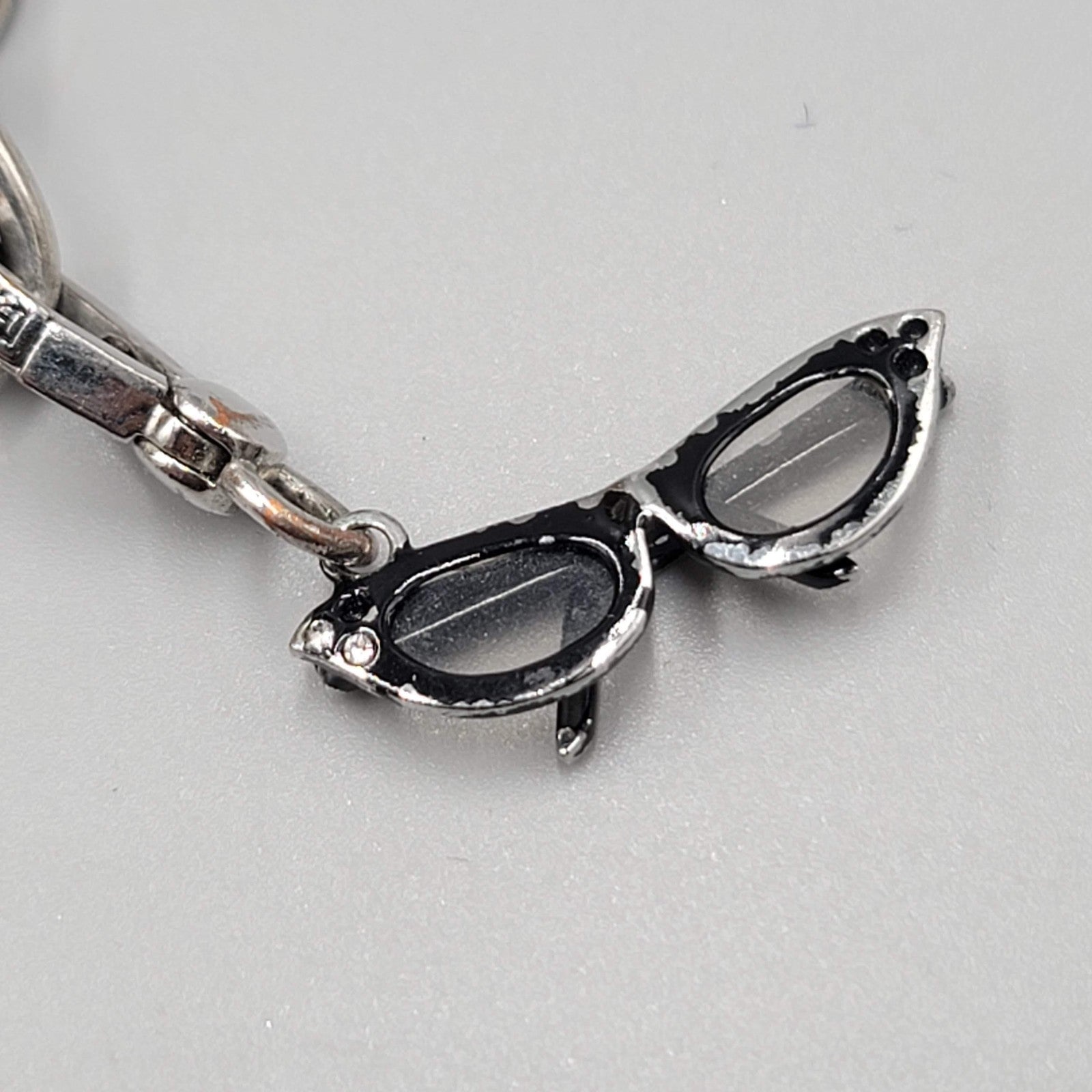 Juicy Couture Charm Bracelet Silver Tone Heart Lock Sneaker Glasses Cocktail 6"