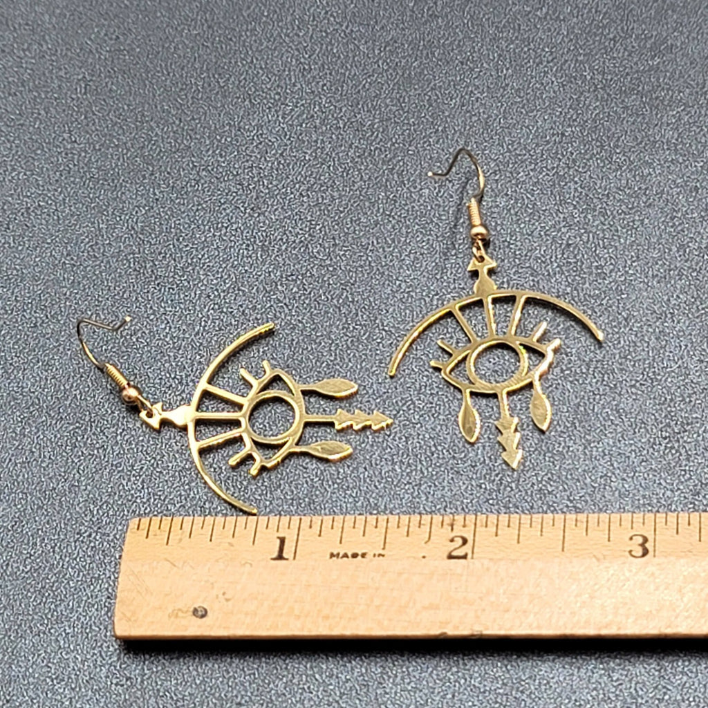 Evil Eye Pierced Earrings Crying Art Gold Plated Statement Dangle New 1.5"