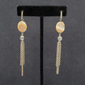 Pierced Earrings Silver tone Mother of Pearl Disc Dangle Chains 3.5"