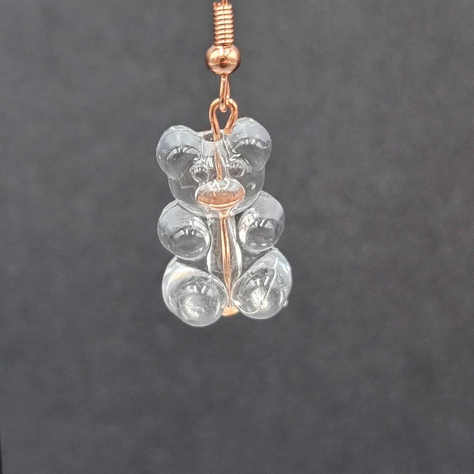 New Clear Gummy Bear Pierced Earrings Rose Gold tone Hooks Dangle 3/4"