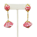 Vintage Pierced Earrings Gold tone Red White Acrylic Large Bead Dangle 2 1/2"