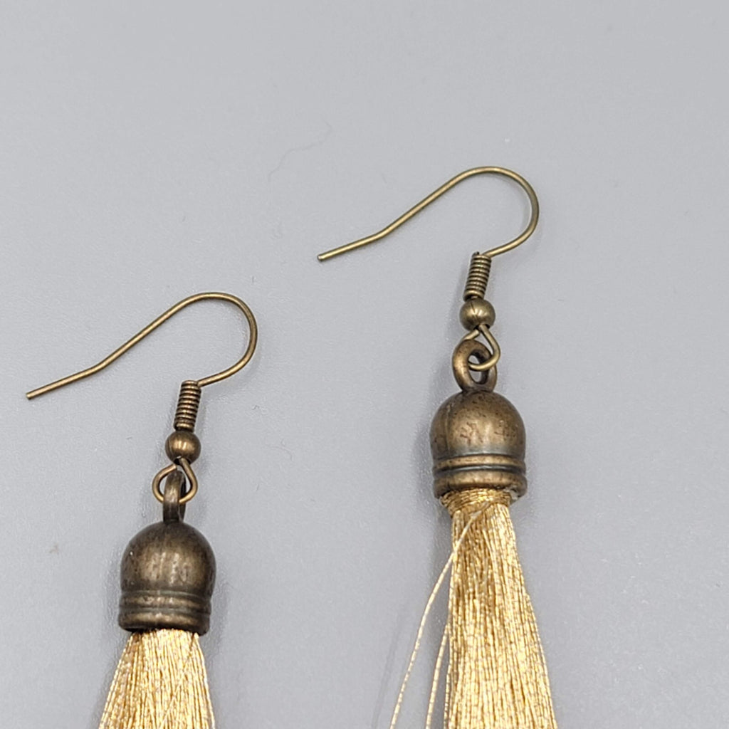 Tassel Pierced Earrings Bronze tone Gold Thread Dangle 2"