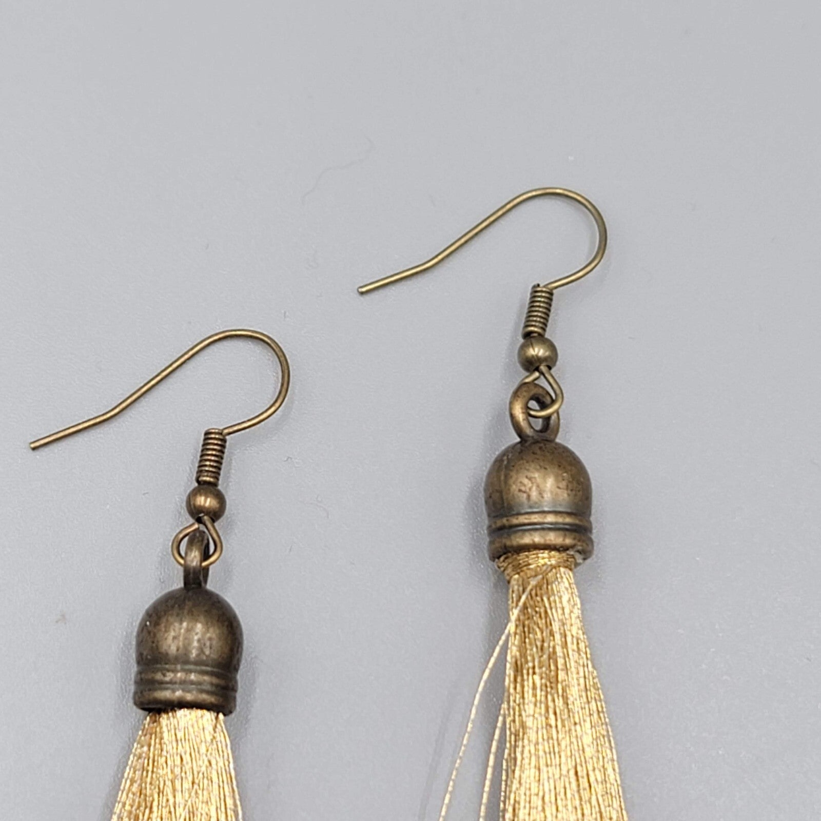 Tassel Pierced Earrings Bronze tone Gold Thread Dangle 2"