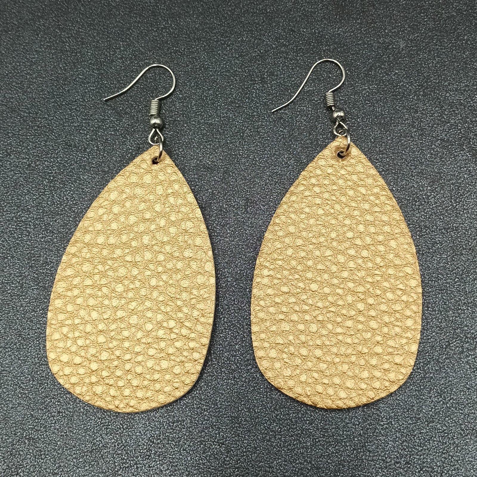 Lot of 3 Pairs Pierced Earrings Silver Gold tone Faux Leather Teardrop Dangles