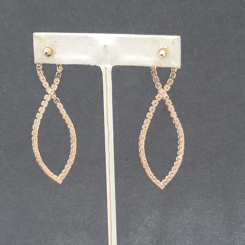 Pierced Earrings Rose Gold tone Crystal Prom Wedding Dangle 2.5"