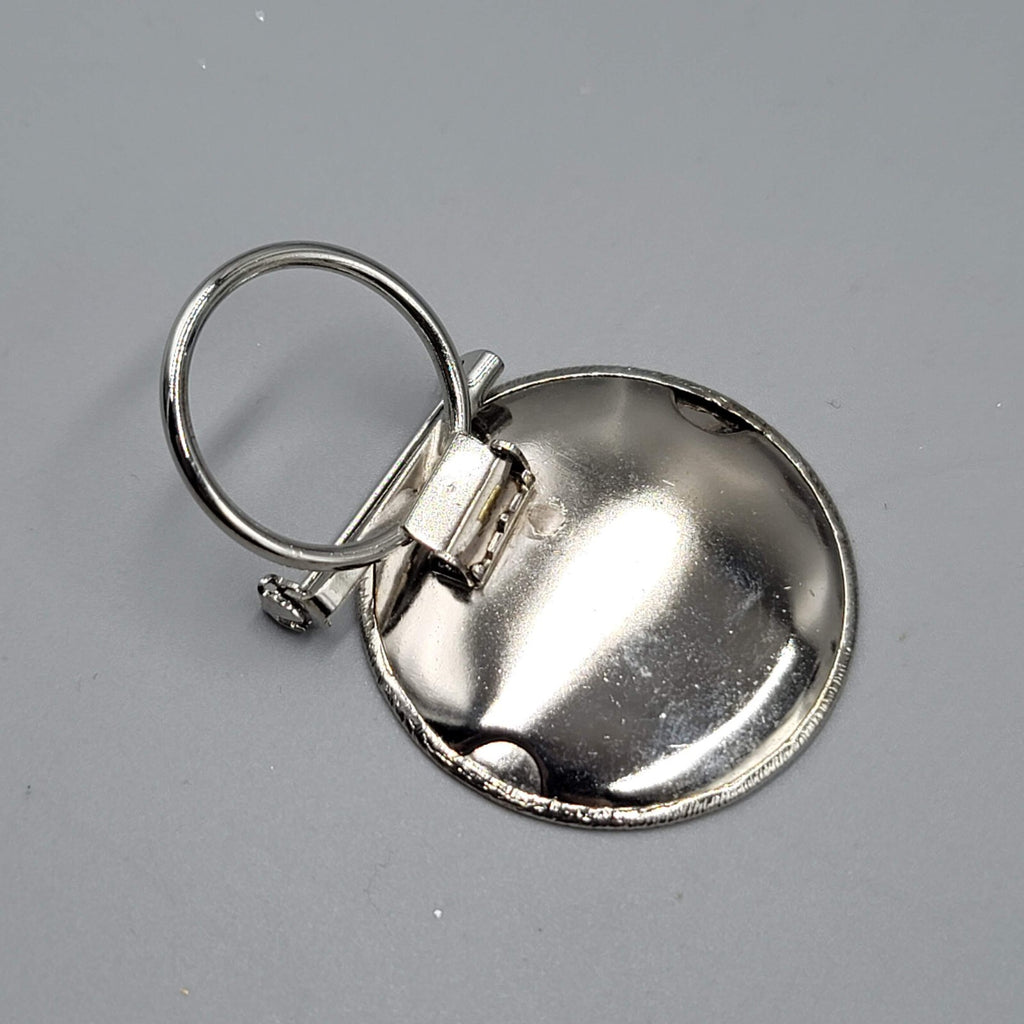 Vintage Scarf Clip Silver tone Round Concave Disc Textured Brooch 1.5"