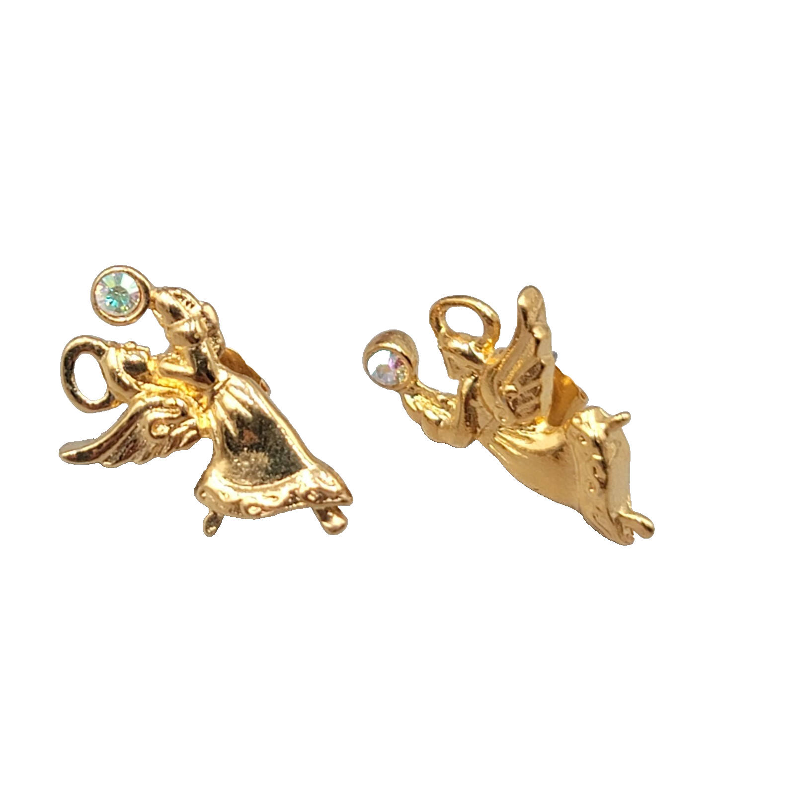 Vintage Christmas Angel Pierced Earrings Gold Plated Dangle 7/8"