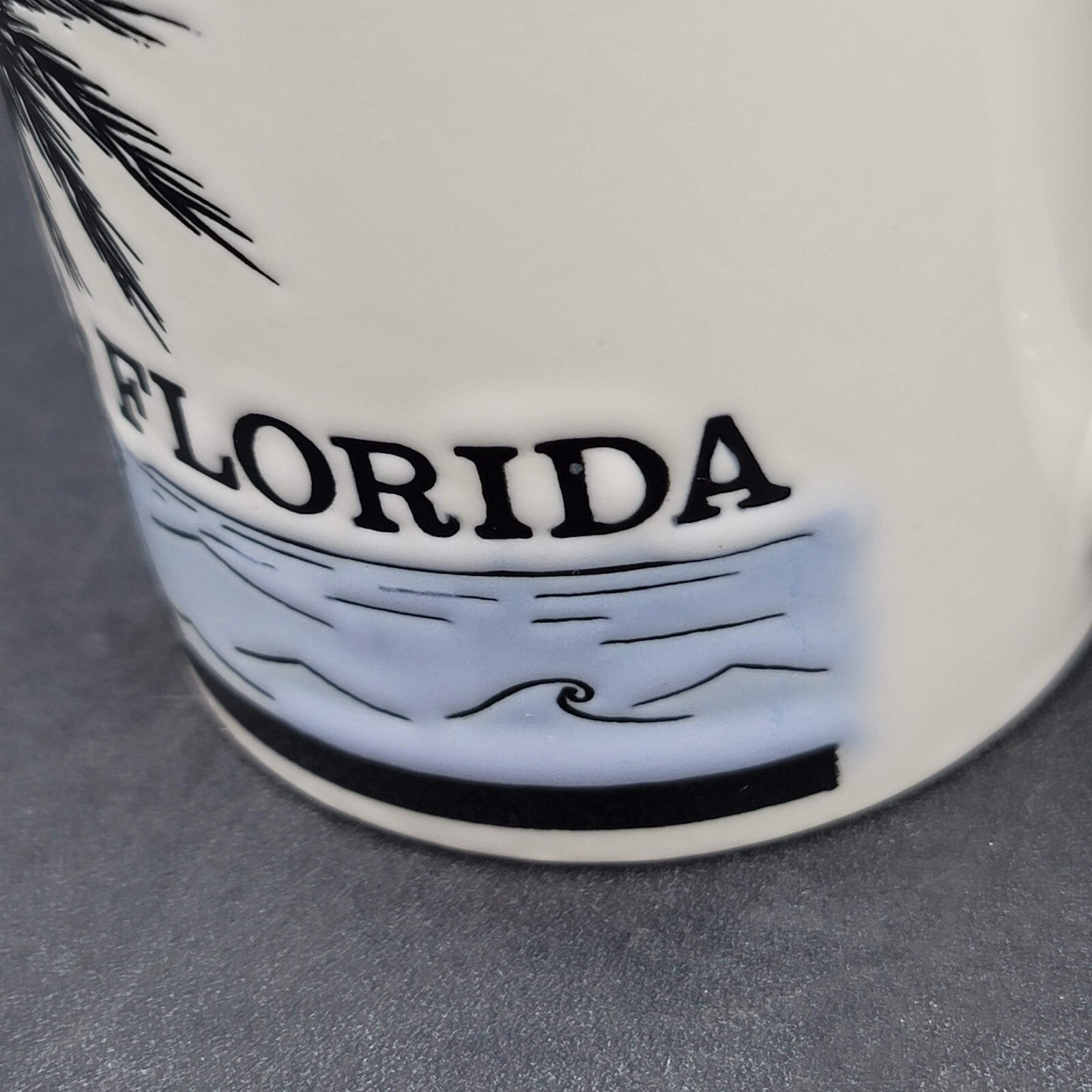 Vintage Florida Beach Coffee Cup Embossed Stoneware Blue White