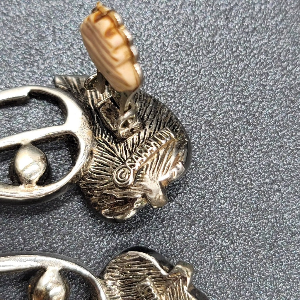 Vtg Sarah Cov Clip on Earrings Silver tone Leaves Climber Large Statement 1.5"