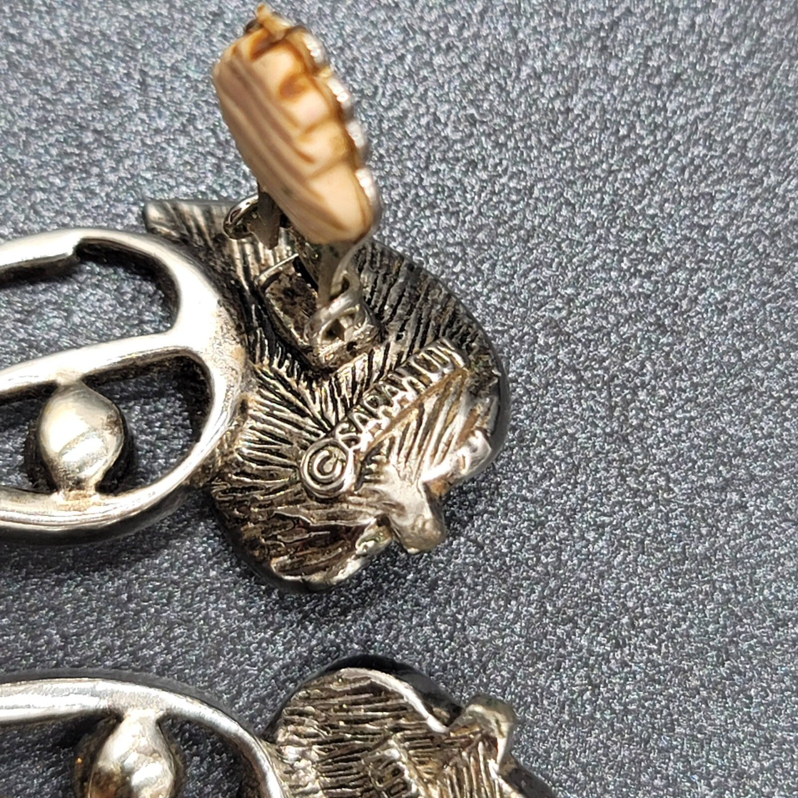 Vtg Sarah Cov Clip on Earrings Silver tone Leaves Climber Large Statement 1.5"