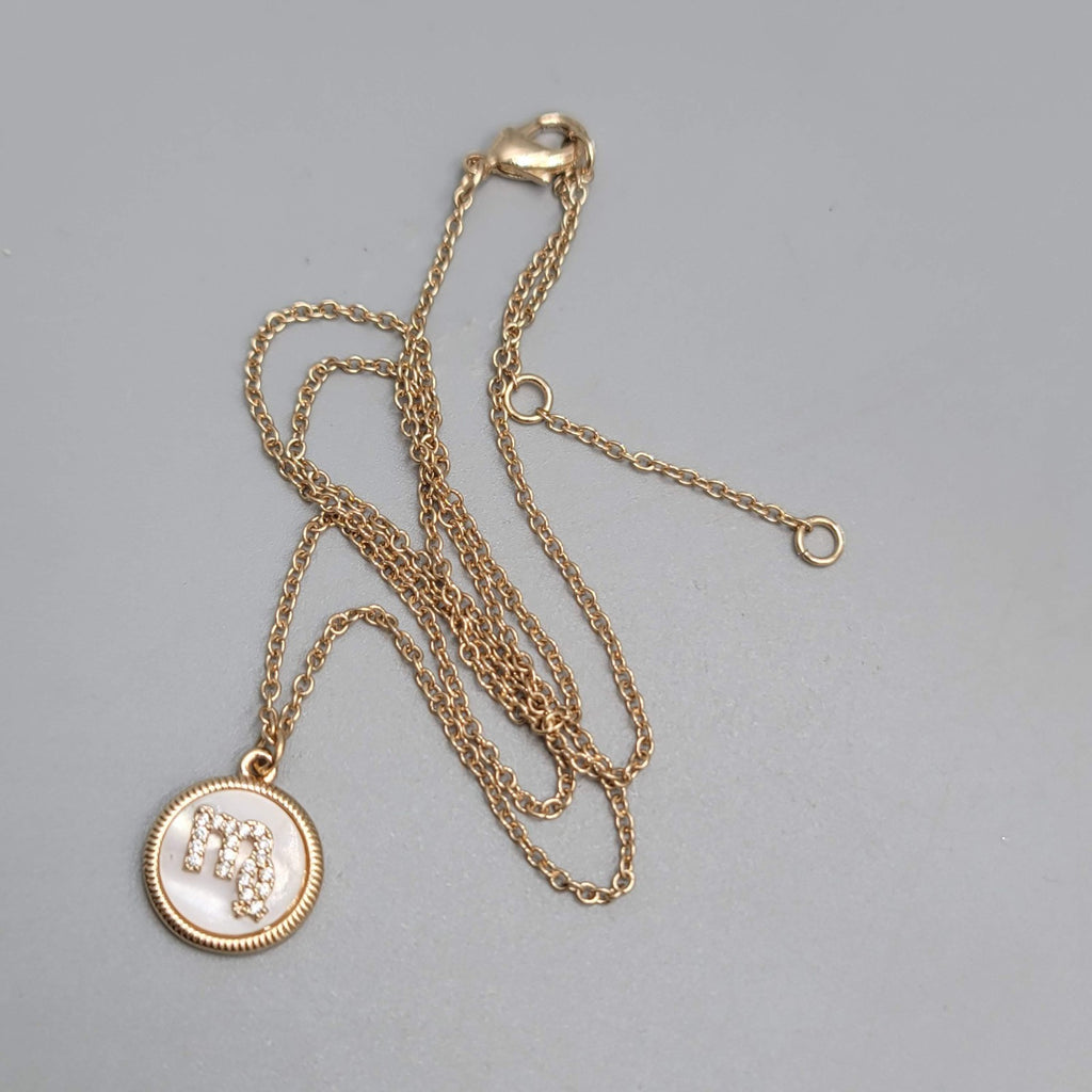 Scorpio Zodiac Necklace Mother of Pearl Gold tone Pendant 18" 20" 22"