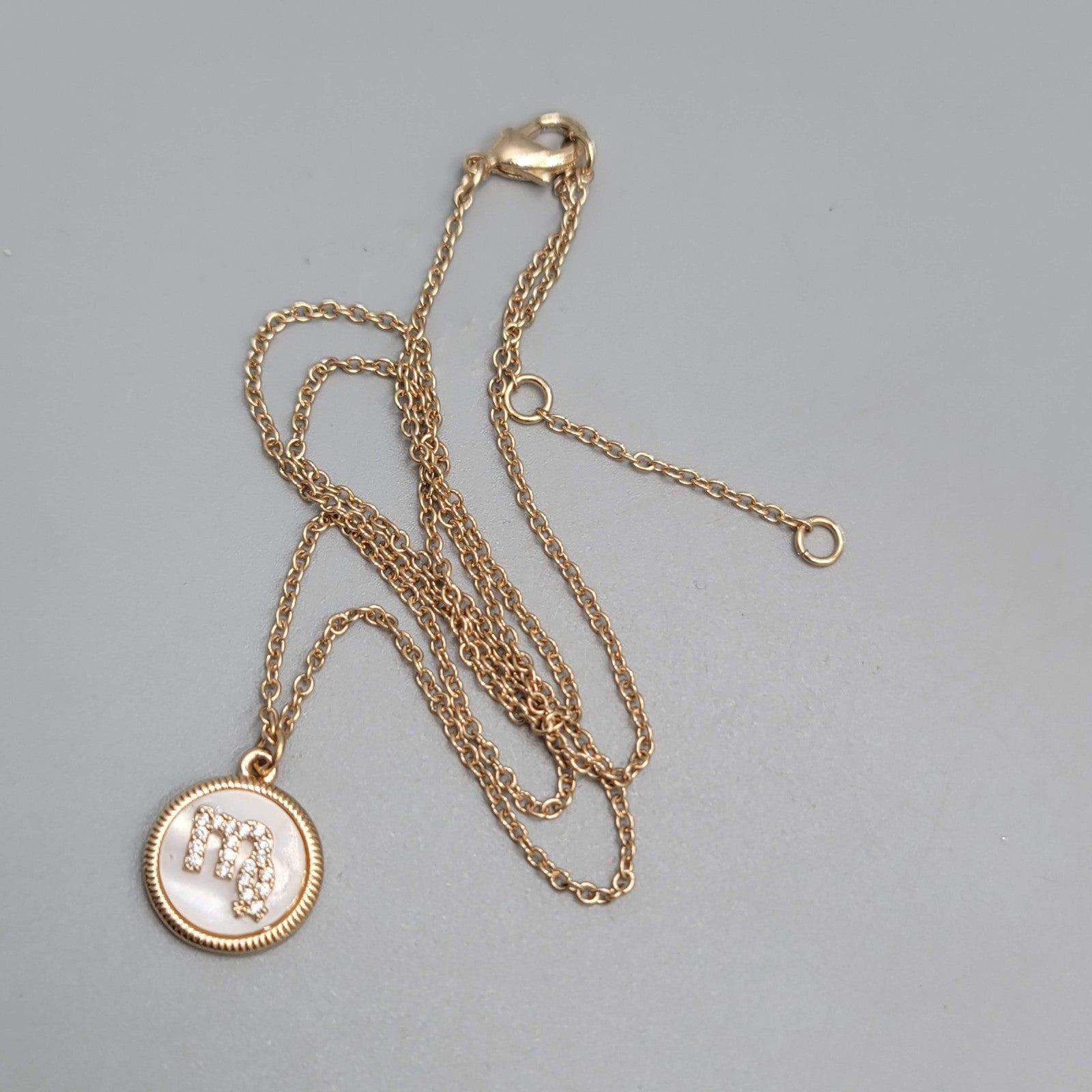 Scorpio Zodiac Necklace Mother of Pearl Gold tone Pendant 18" 20" 22"