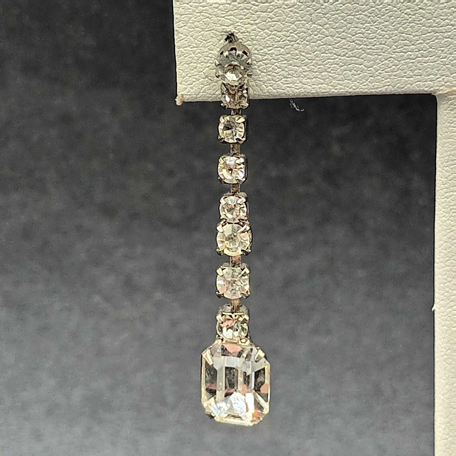 Pierced Earrings Silver tone Rhinestone Retro Dangle 1 3/4"